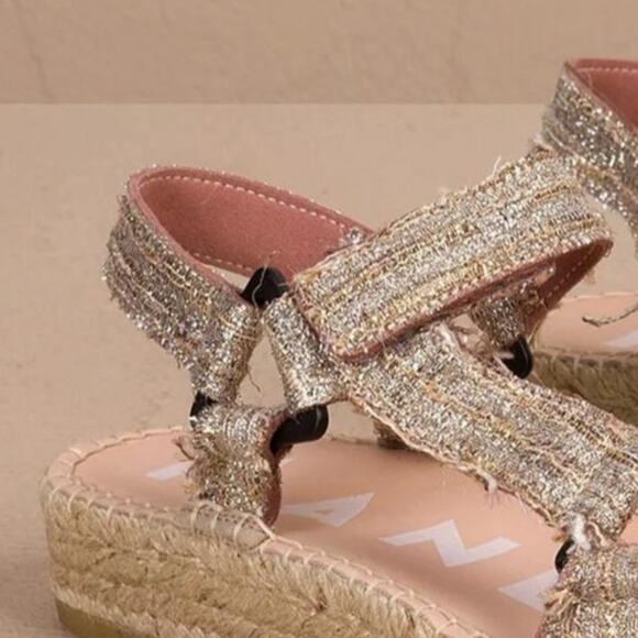 Manebi Women's Lurex Cotton Blend Hiking Sandal Espadrille Gold EU 38 US 8 NEW - Picture 2 of 5